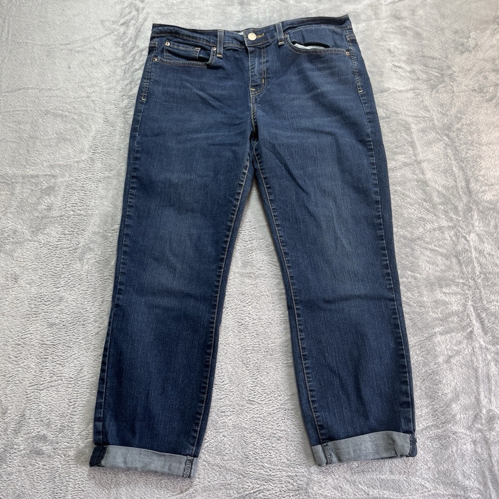 Levi Signature Jeans Women's 14 Blue Gold Mid Rise Boyfriend‎ Cuffed Stretch